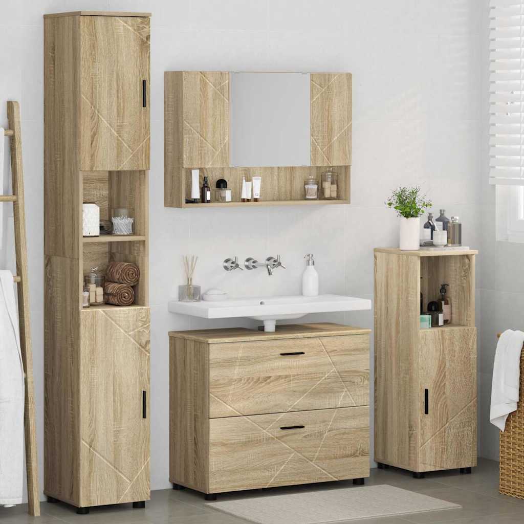 Badeværelsesmøbel sæt med dør 4 pcs Sonoma-eg 30 x 35 x 192 cm