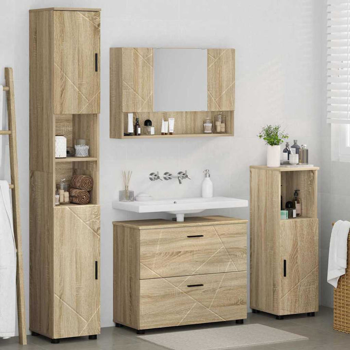 Badeværelsesmøbel sæt med dør 4 pcs Sonoma-eg 30 x 35 x 192 cm
