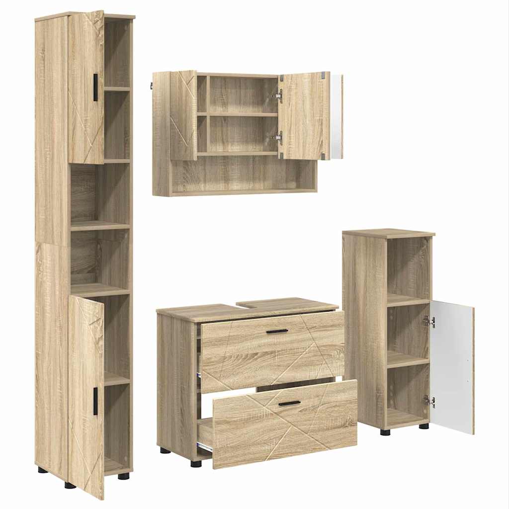 Badeværelsesmøbel sæt med dør 4 pcs Sonoma-eg 30 x 35 x 192 cm