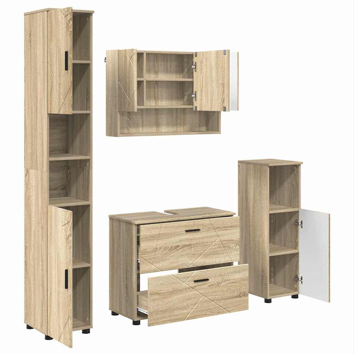 Badeværelsesmøbel sæt med dør 4 pcs Sonoma-eg 30 x 35 x 192 cm