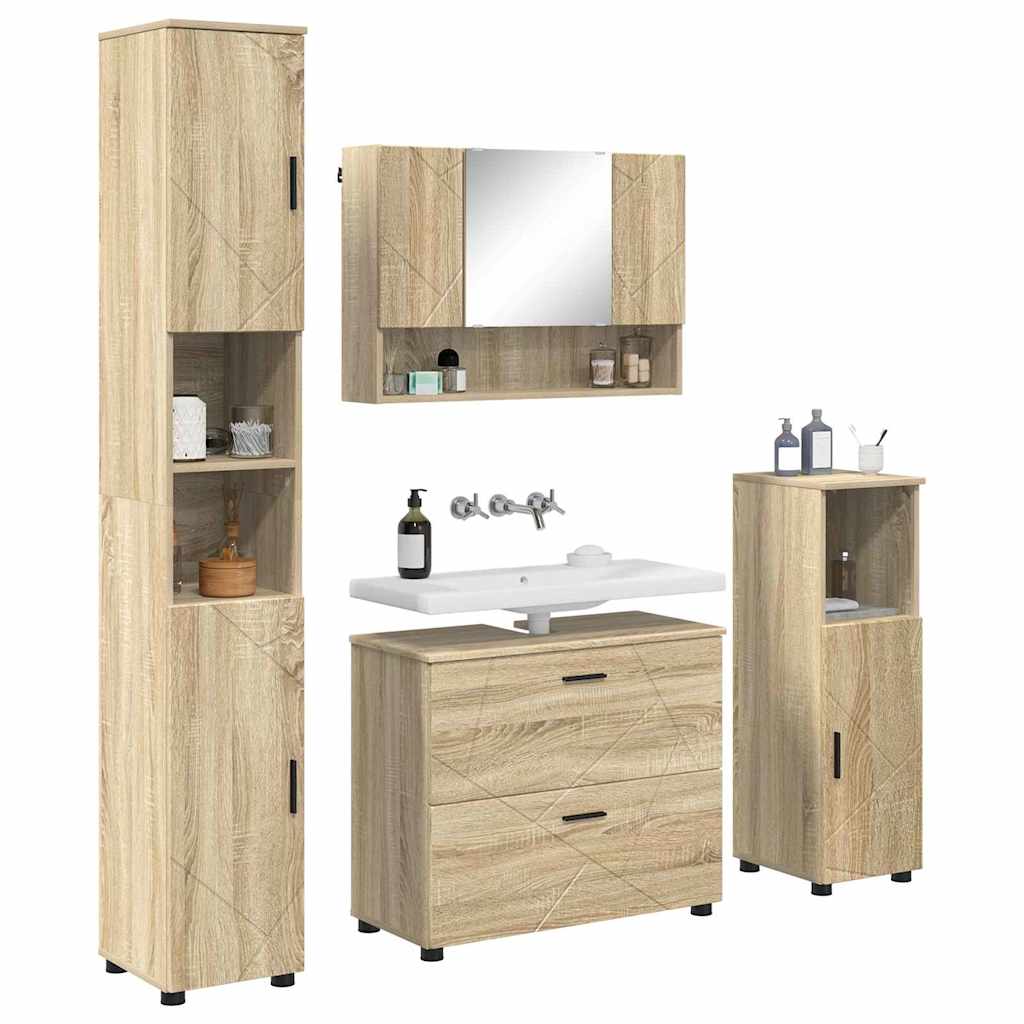Badeværelsesmøbel sæt med dør 4 pcs Sonoma-eg 30 x 35 x 192 cm