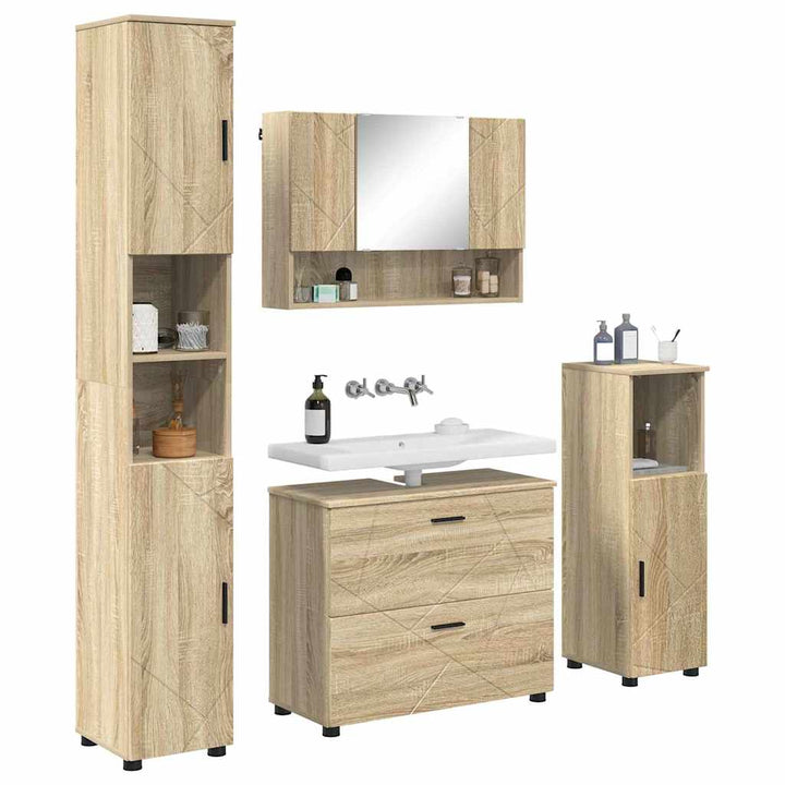 Badeværelsesmøbel sæt med dør 4 pcs Sonoma-eg 30 x 35 x 192 cm