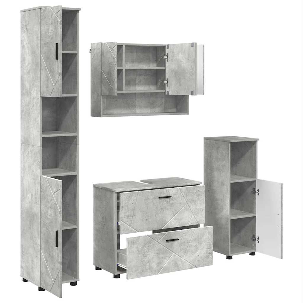 Badeværelsesmøbel sæt med hylde 4 pcs Betongrå 30 x 35 x 192 cm