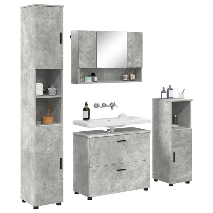 Badeværelsesmøbel sæt med hylde 4 pcs Betongrå 30 x 35 x 192 cm