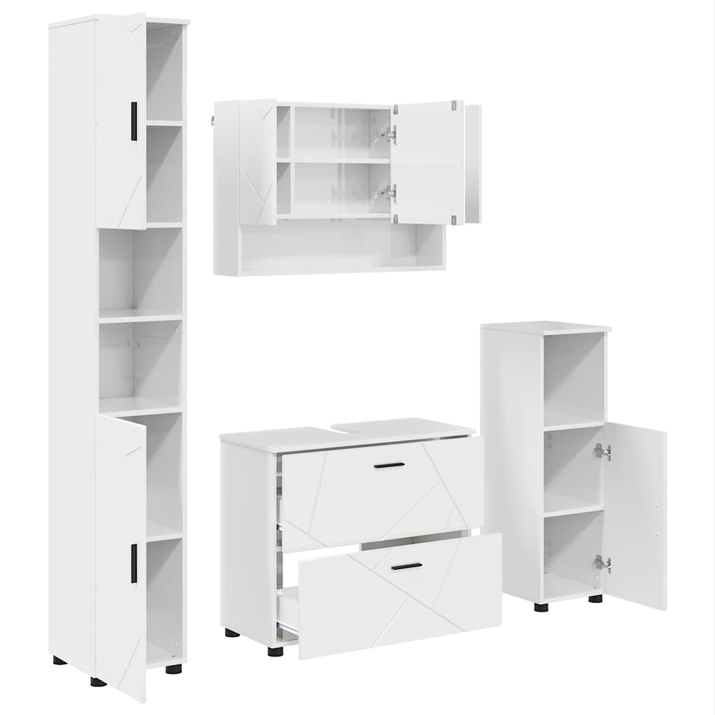 Badeværelsesmøbel sæt 4 pcs Hvid højglans 30 x 35 x 192 cm