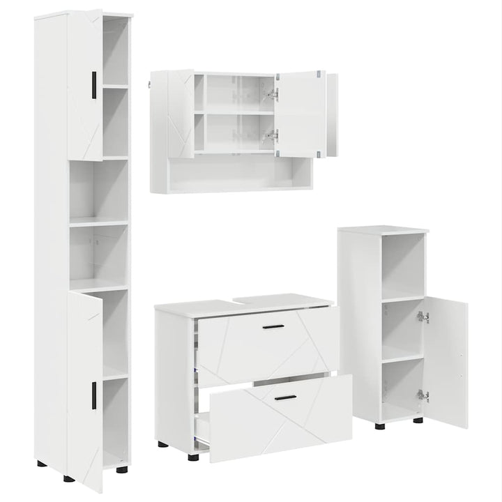 Badeværelsesmøbel sæt 4 pcs Hvid højglans 30 x 35 x 192 cm