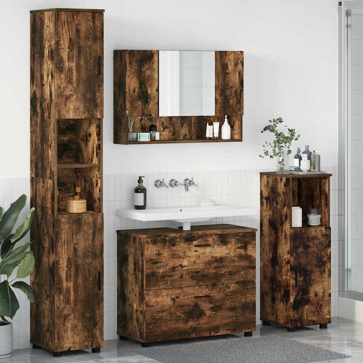 Badeværelsesmøbel sæt med hylde 4 pcs Røget eg 30 x 35 x 192 cm