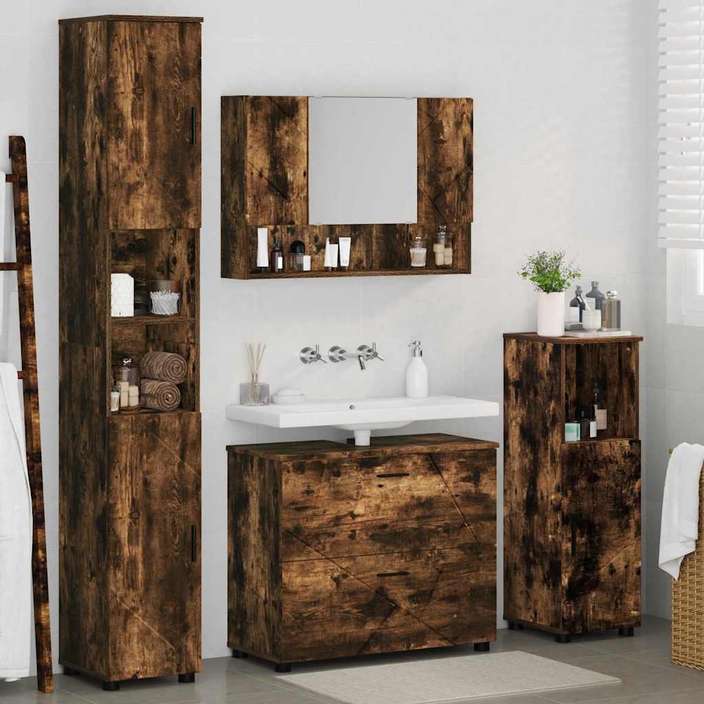 Badeværelsesmøbel sæt med hylde 4 pcs Røget eg 30 x 35 x 192 cm