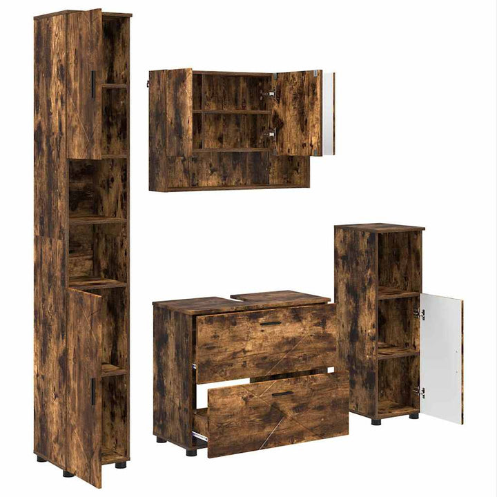 Badeværelsesmøbel sæt med hylde 4 pcs Røget eg 30 x 35 x 192 cm