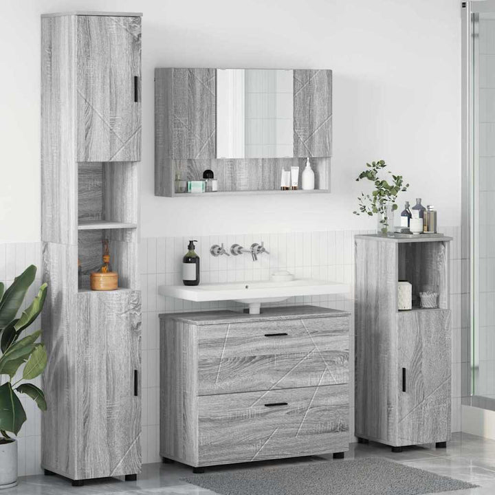 Badeværelsesmøbel sæt 4 pcs Grå sonoma-eg 30 x 35 x 192 cm