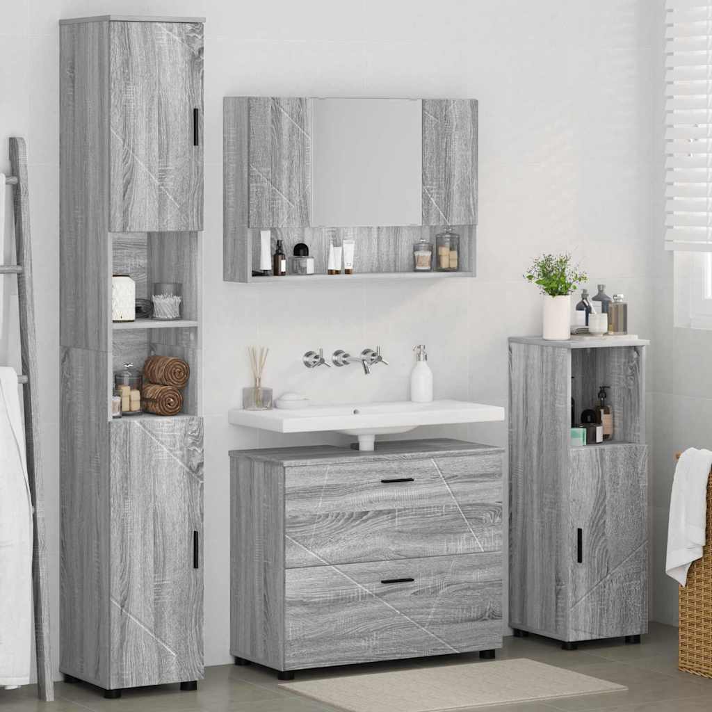 Badeværelsesmøbel sæt 4 pcs Grå sonoma-eg 30 x 35 x 192 cm