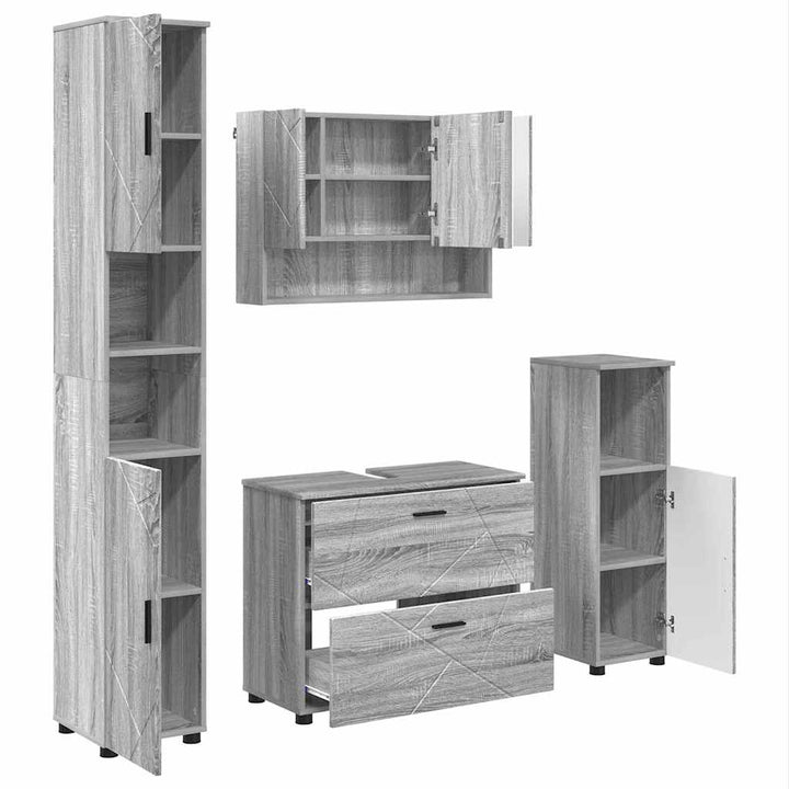 Badeværelsesmøbel sæt 4 pcs Grå sonoma-eg 30 x 35 x 192 cm
