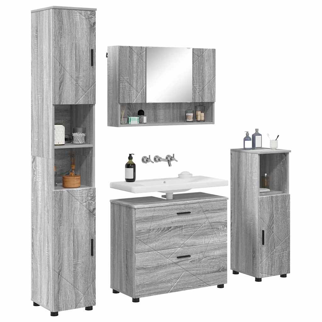 Badeværelsesmøbel sæt 4 pcs Grå sonoma-eg 30 x 35 x 192 cm