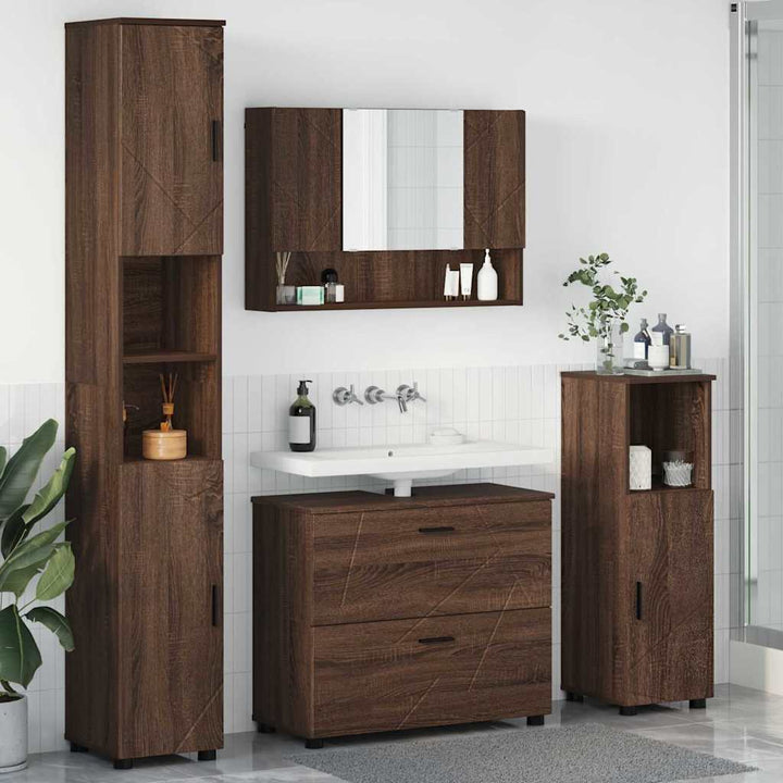 Badeværelsesmøbel sæt med skuffe 4 pcs Brun eg 30 x 35 x 192 cm