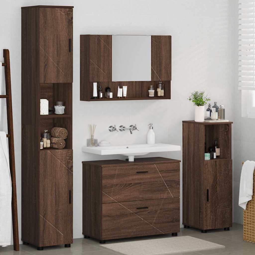 Badeværelsesmøbel sæt med skuffe 4 pcs Brun eg 30 x 35 x 192 cm