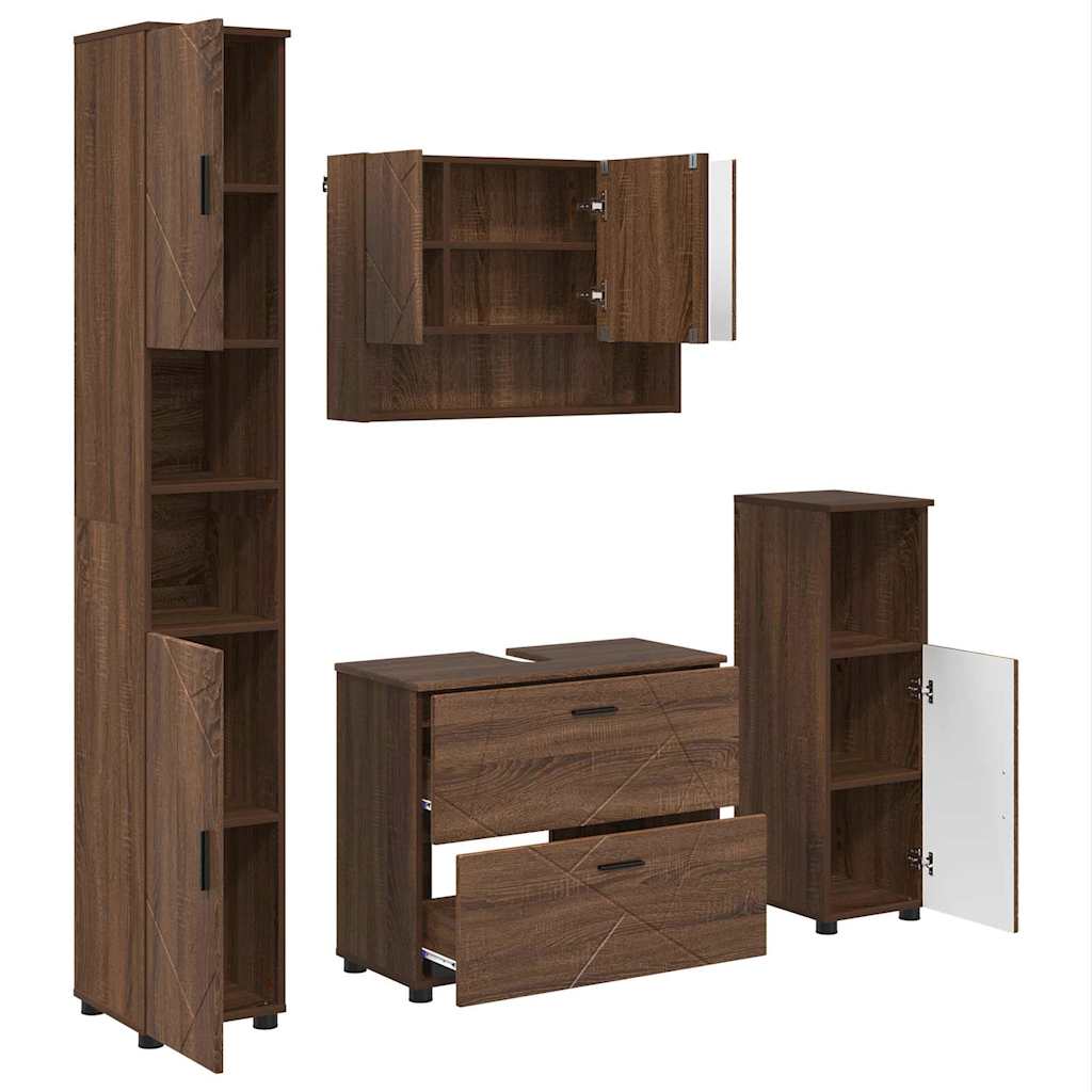 Badeværelsesmøbel sæt med skuffe 4 pcs Brun eg 30 x 35 x 192 cm