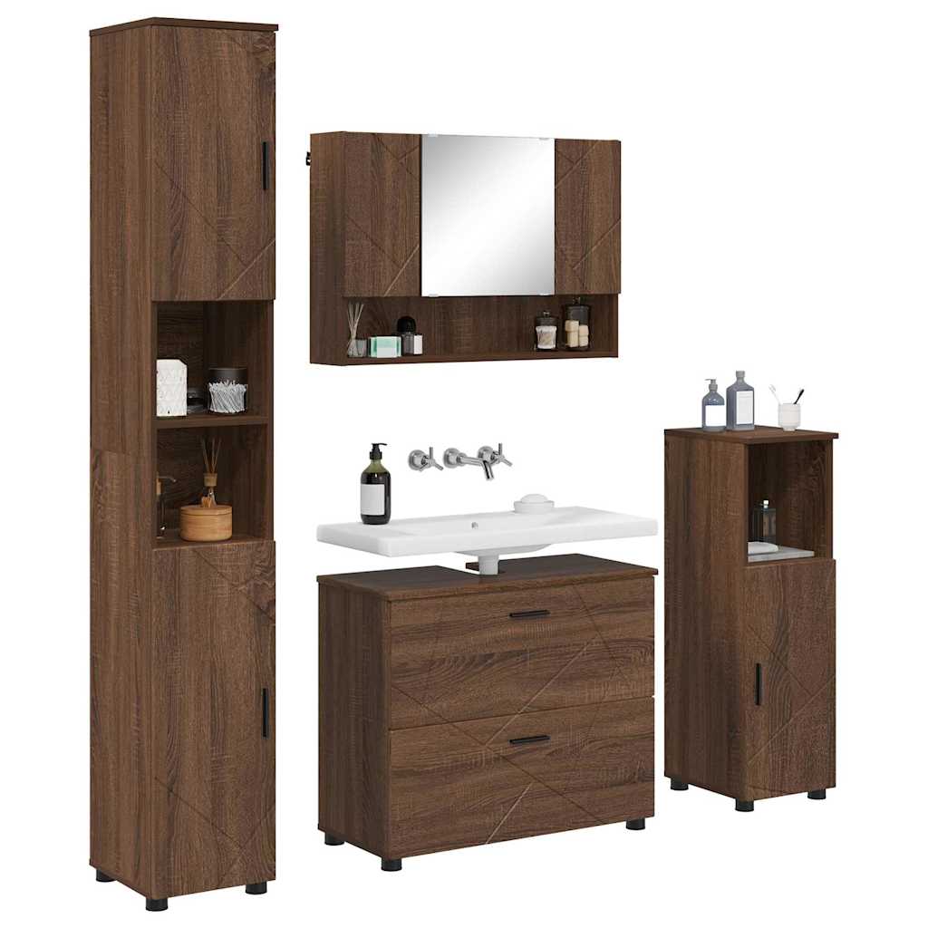 Badeværelsesmøbel sæt med skuffe 4 pcs Brun eg 30 x 35 x 192 cm