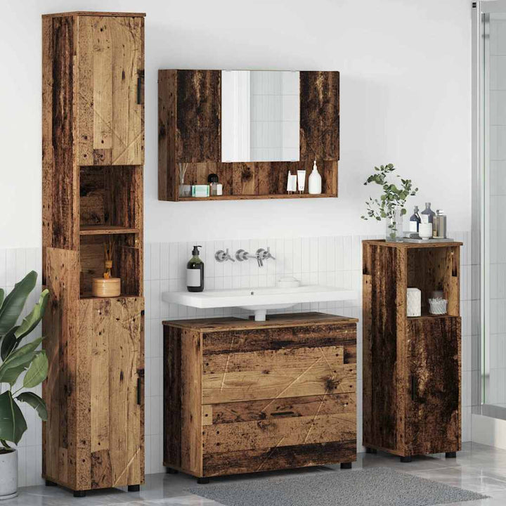 Badeværelsesmøbel sæt 4 pcs Gammelt træ 30 x 35 x 192 cm