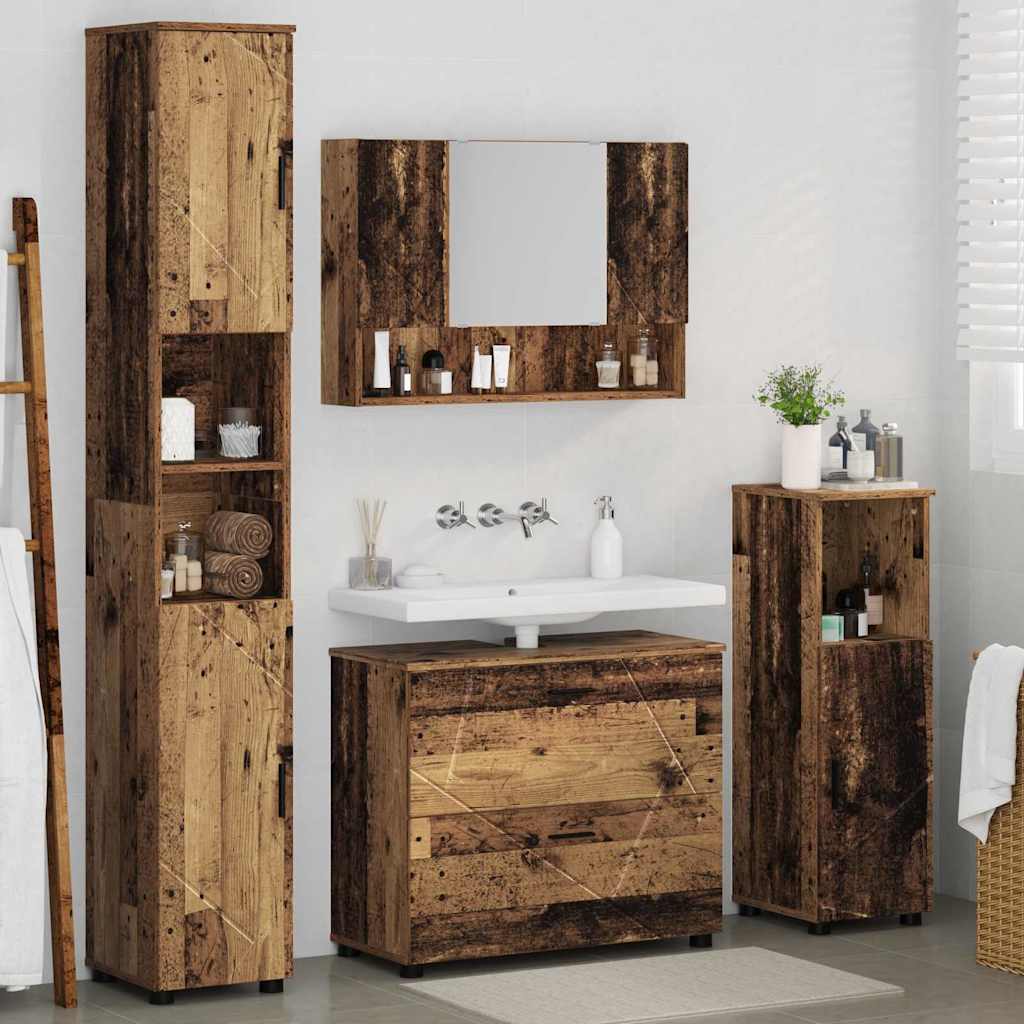 Badeværelsesmøbel sæt 4 pcs Gammelt træ 30 x 35 x 192 cm