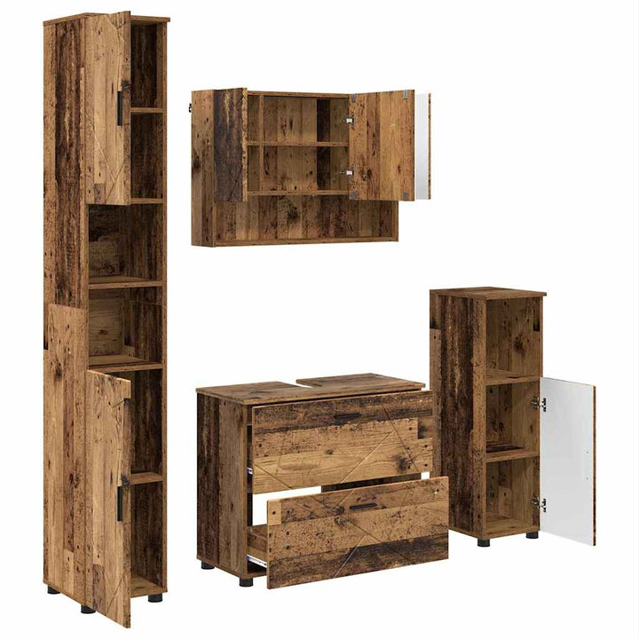 Badeværelsesmøbel sæt 4 pcs Gammelt træ 30 x 35 x 192 cm