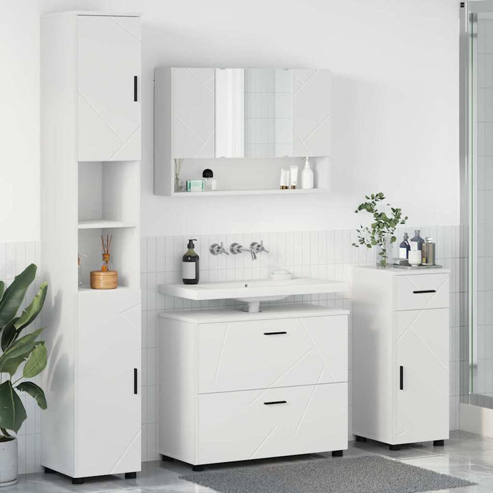 Badeværelsesmøbel sæt med skuffe 4 pcs Hvid 30 x 35 x 192 cm
