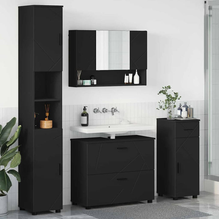 Badeværelsesmøbel sæt med skuffe 4 pcs Sort 30 x 35 x 192 cm