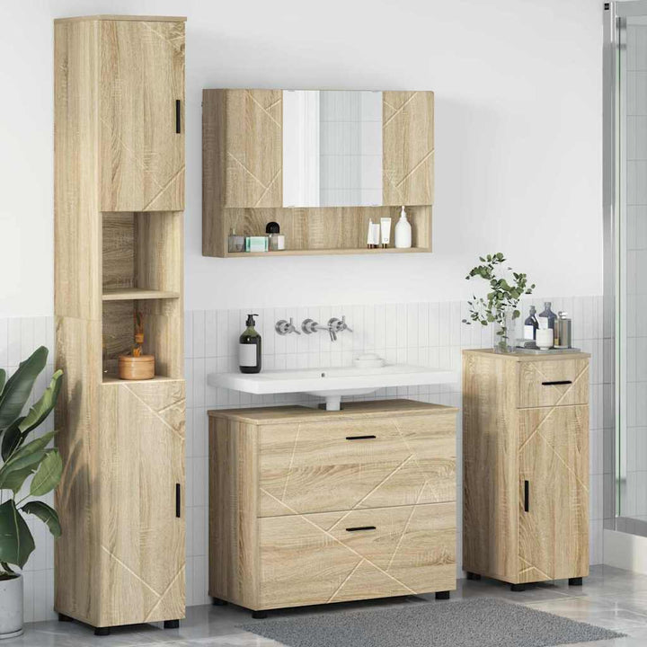 Badeværelsesmøbel sæt med dør 4 pcs Sonoma-eg 30 x 35 x 192 cm
