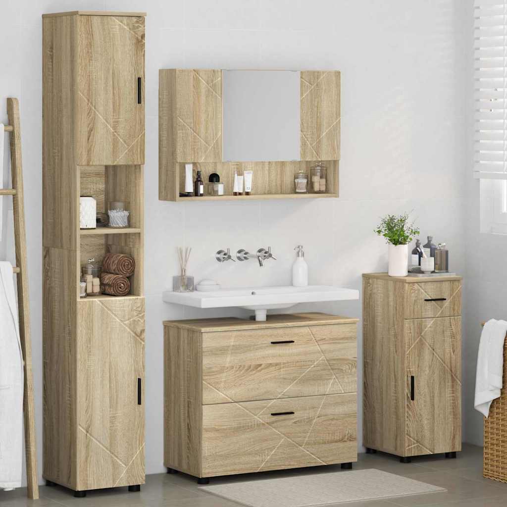 Badeværelsesmøbel sæt med dør 4 pcs Sonoma-eg 30 x 35 x 192 cm