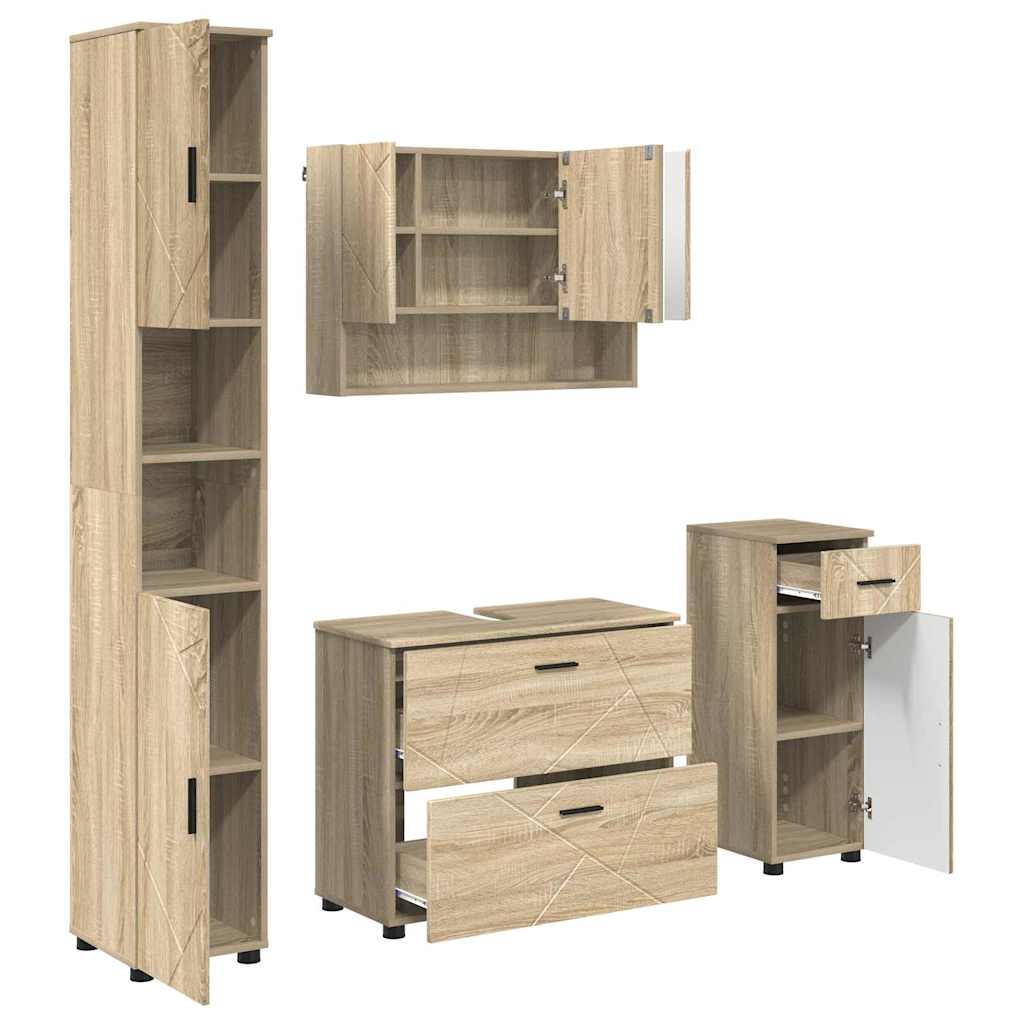 Badeværelsesmøbel sæt med dør 4 pcs Sonoma-eg 30 x 35 x 192 cm