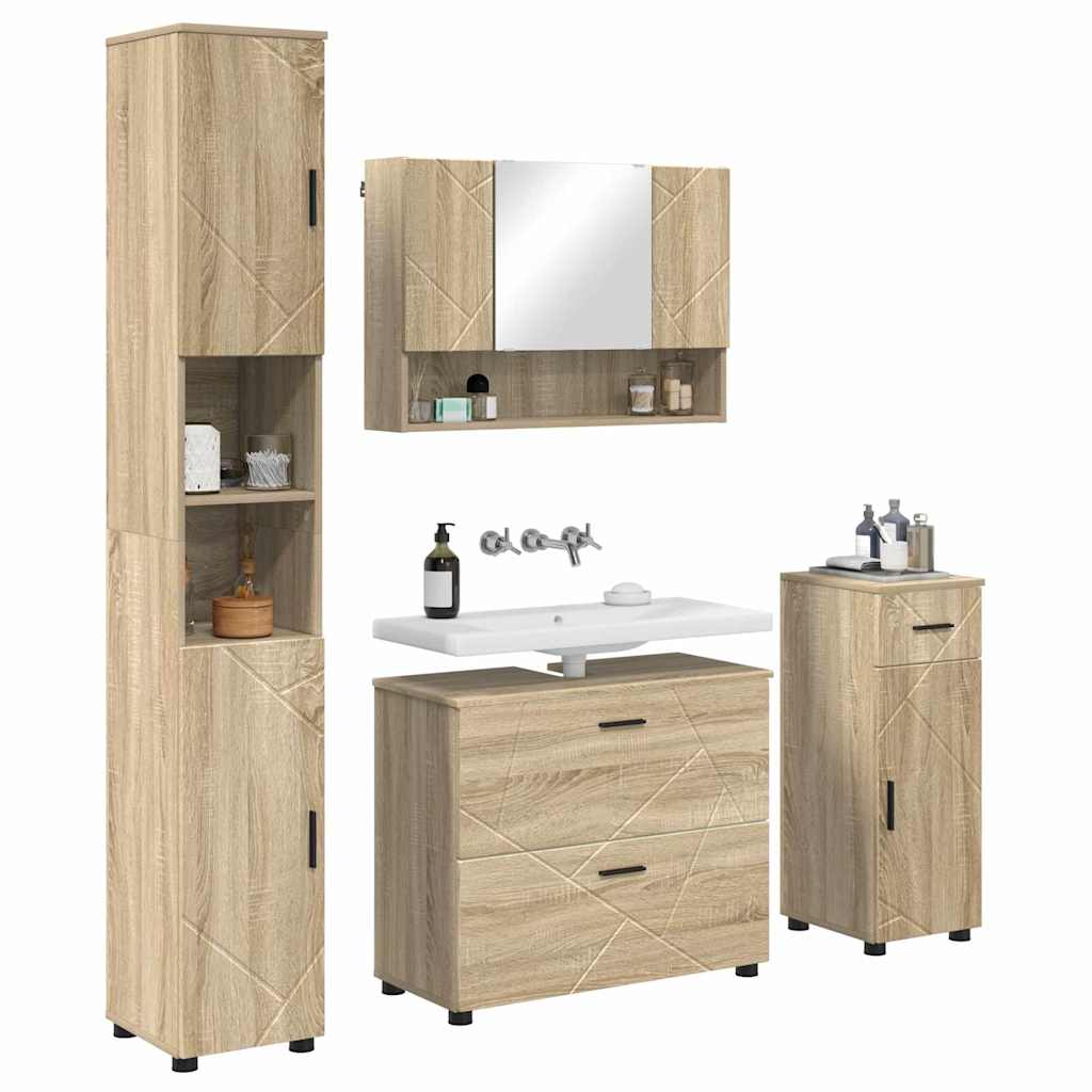 Badeværelsesmøbel sæt med dør 4 pcs Sonoma-eg 30 x 35 x 192 cm