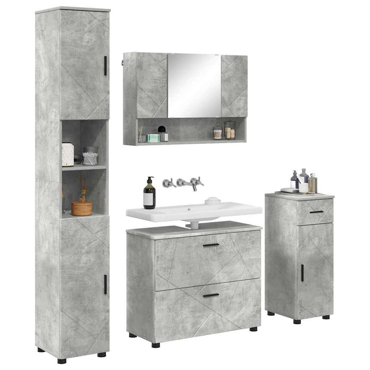 Badeværelsesmøbel sæt med hylde 4 pcs Betongrå 30 x 35 x 192 cm