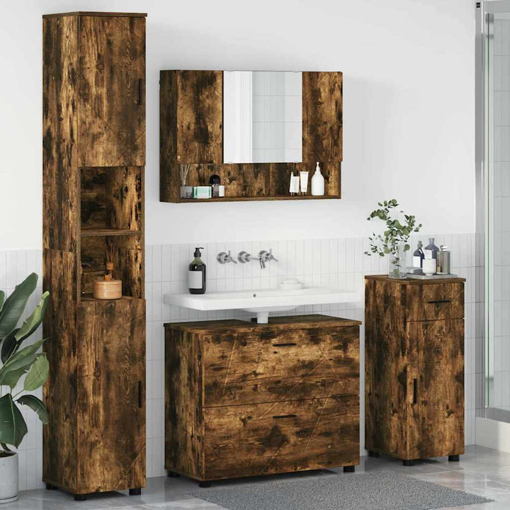 Badeværelsesmøbel sæt med hylde 4 pcs Røget eg 30 x 35 x 192 cm