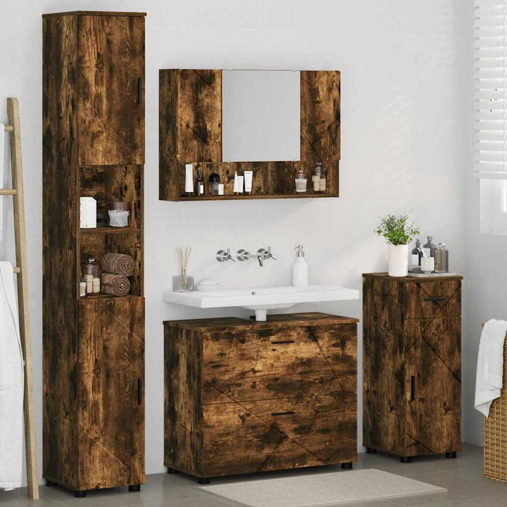 Badeværelsesmøbel sæt med hylde 4 pcs Røget eg 30 x 35 x 192 cm