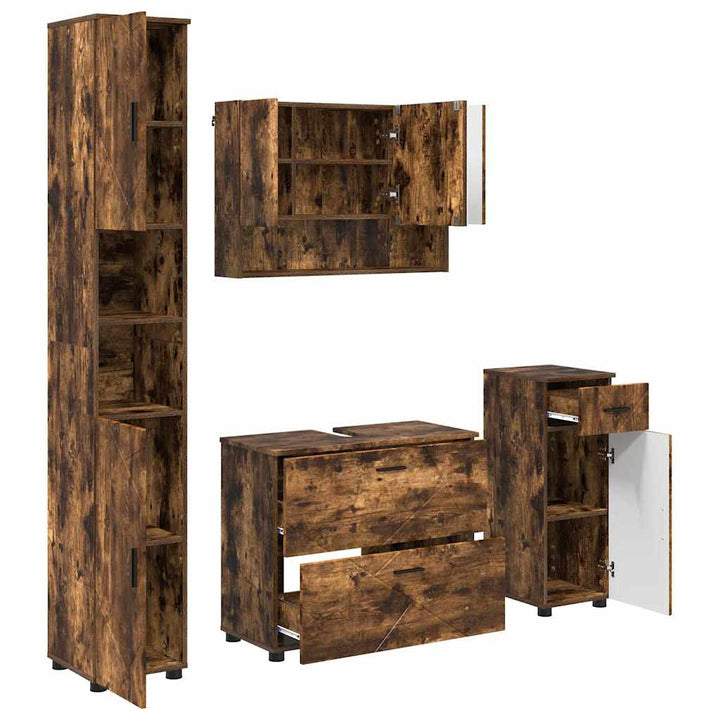 Badeværelsesmøbel sæt med hylde 4 pcs Røget eg 30 x 35 x 192 cm