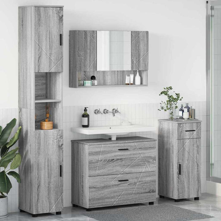 Badeværelsesmøbel sæt 4 pcs Grå sonoma-eg 30 x 35 x 192 cm
