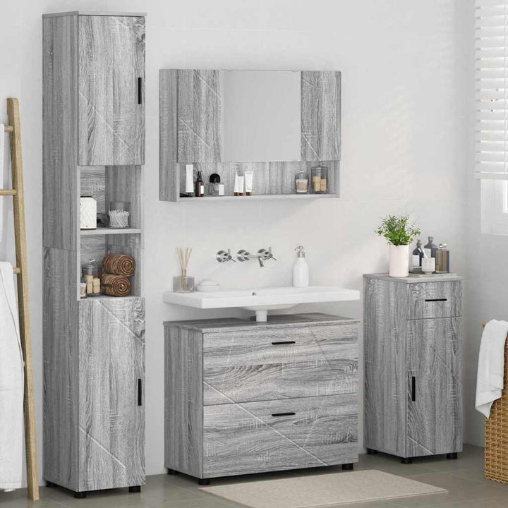 Badeværelsesmøbel sæt 4 pcs Grå sonoma-eg 30 x 35 x 192 cm