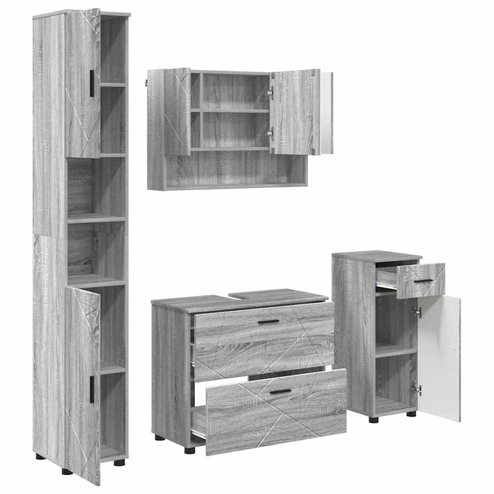 Badeværelsesmøbel sæt 4 pcs Grå sonoma-eg 30 x 35 x 192 cm