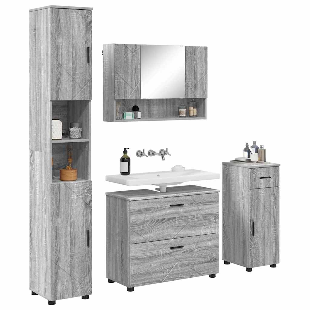 Badeværelsesmøbel sæt 4 pcs Grå sonoma-eg 30 x 35 x 192 cm
