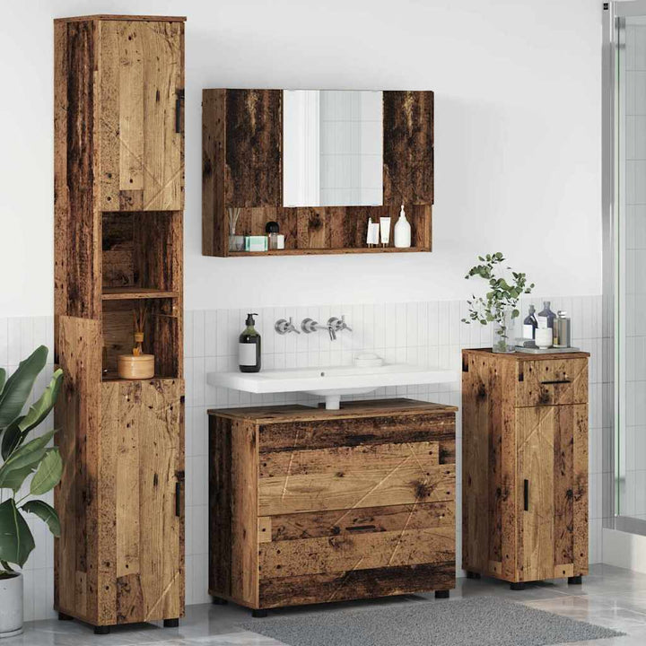 Badeværelsesmøbel sæt 4 pcs Gammelt træ 30 x 35 x 192 cm