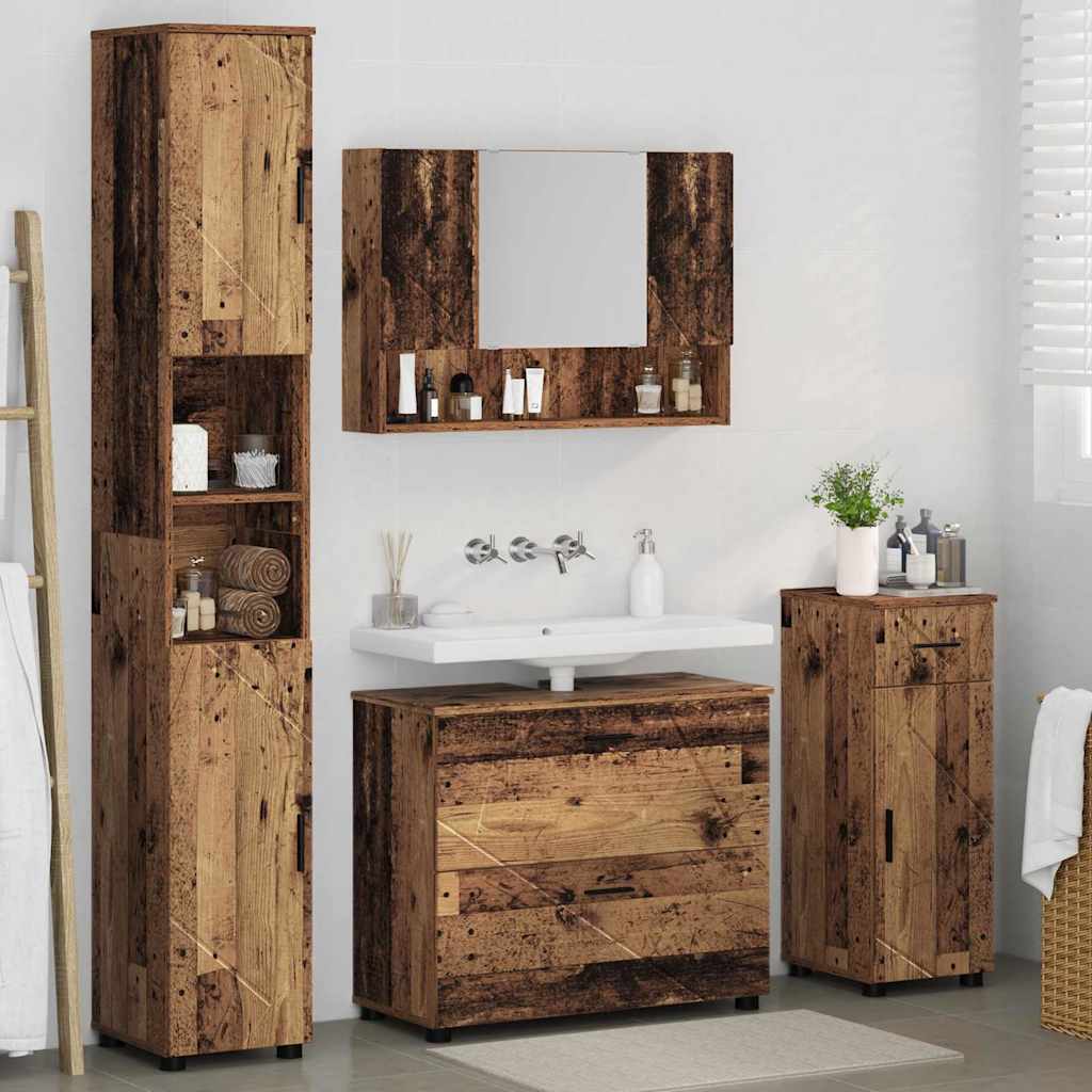 Badeværelsesmøbel sæt 4 pcs Gammelt træ 30 x 35 x 192 cm