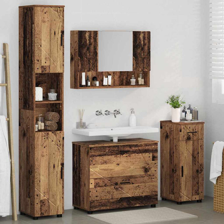 Badeværelsesmøbel sæt 4 pcs Gammelt træ 30 x 35 x 192 cm