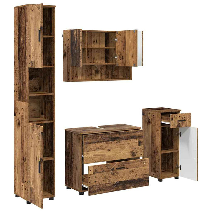 Badeværelsesmøbel sæt 4 pcs Gammelt træ 30 x 35 x 192 cm