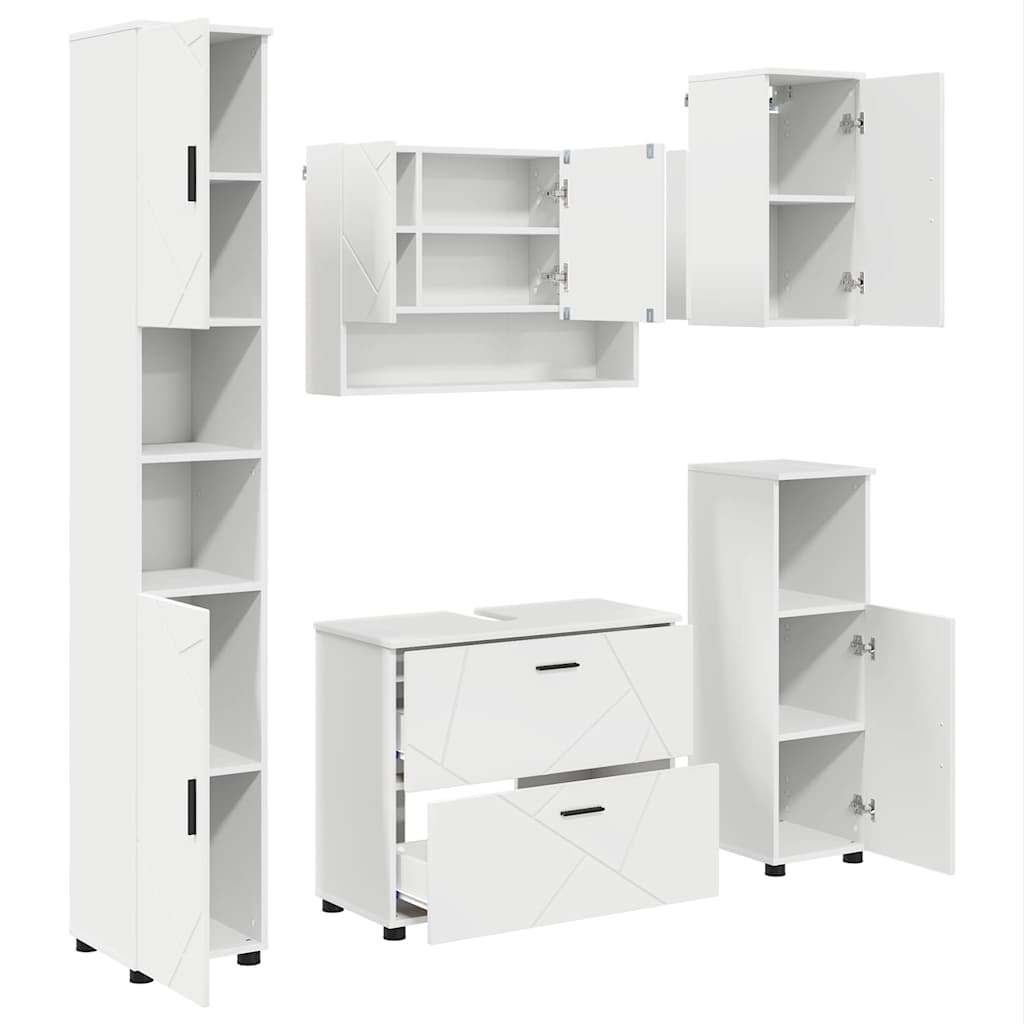 Badeværelsesmøbel sæt med skuffe 5 pcs Hvid 30 x 35 x 192 cm