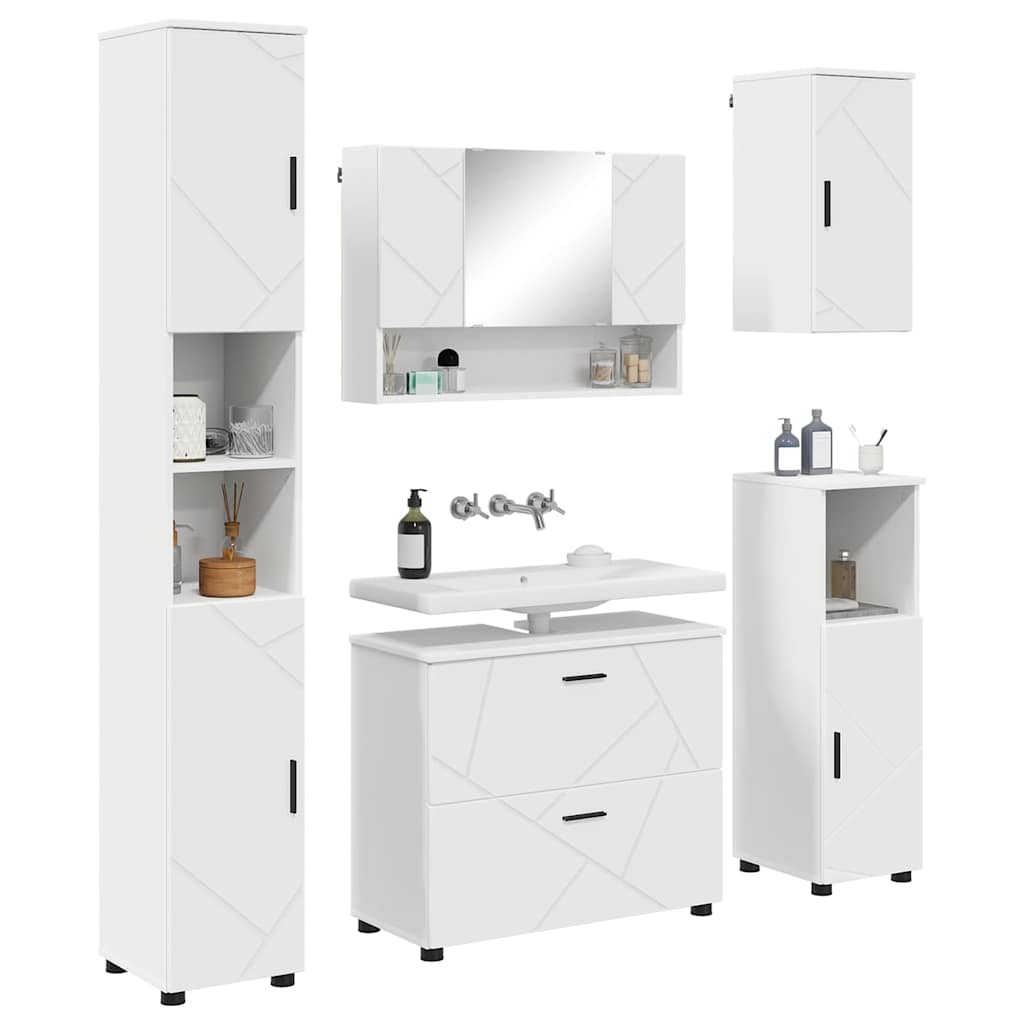 Badeværelsesmøbel sæt med skuffe 5 pcs Hvid 30 x 35 x 192 cm