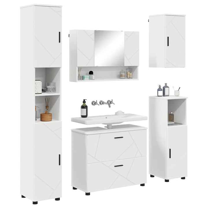 Badeværelsesmøbel sæt med skuffe 5 pcs Hvid 30 x 35 x 192 cm