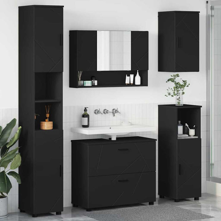 Badeværelsesmøbel sæt med skuffe 5 pcs Sort 30 x 35 x 192 cm