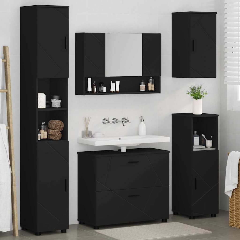 Badeværelsesmøbel sæt med skuffe 5 pcs Sort 30 x 35 x 192 cm
