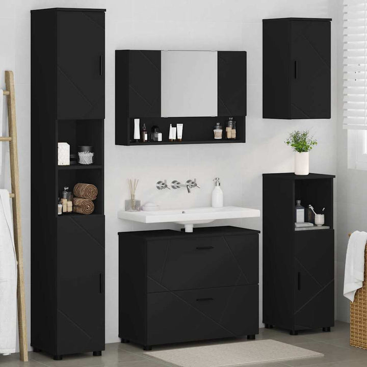 Badeværelsesmøbel sæt med skuffe 5 pcs Sort 30 x 35 x 192 cm