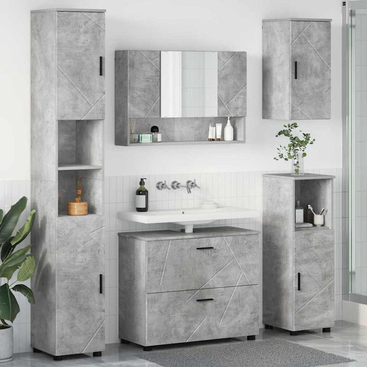 Badeværelsesmøbel sæt med hylde 5 pcs Betongrå 30 x 35 x 192 cm
