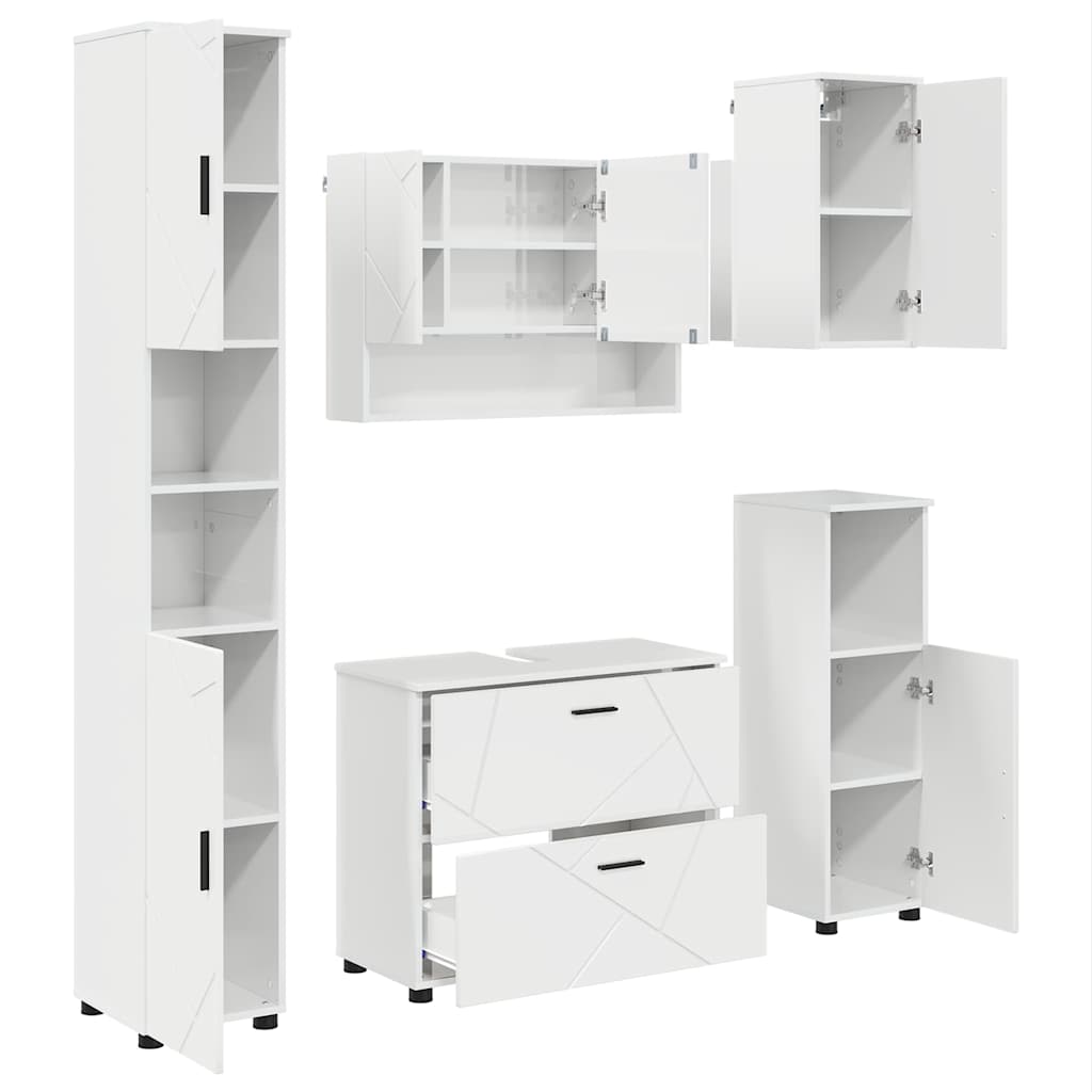 Badeværelsesmøbel sæt 5 pcs Hvid højglans 30 x 35 x 192 cm